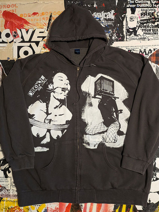 FOMO Collection - Collage Origin Story / Box Head Heavyweight Thermal Lined Zip Up Hoodie - 3XL - 7922