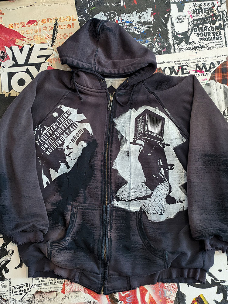 FOMO Collection - DISTRESSED Collage Box Head / Origin Story Heavyweight Thermal Lined Hoodie  - XLT - 8128