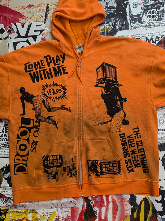 FOMO Collection - DISTRESSED Collage Box Head / Love Machine Zip Up Hoodie - 3XL - 8226