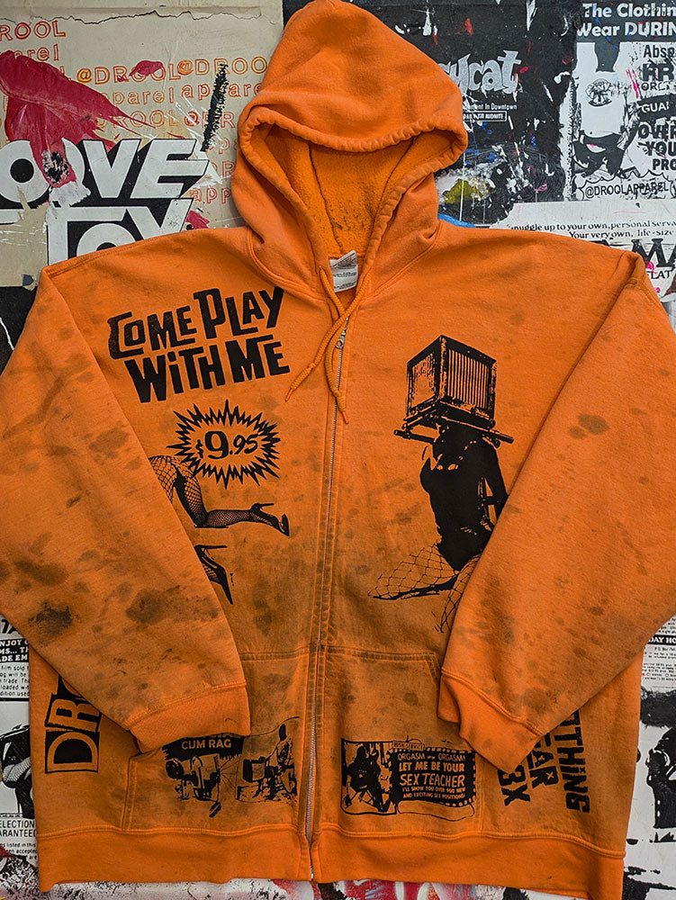 FOMO Collection - DISTRESSED Collage Box Head / Love Machine Zip Up Hoodie - 3XL - 8226