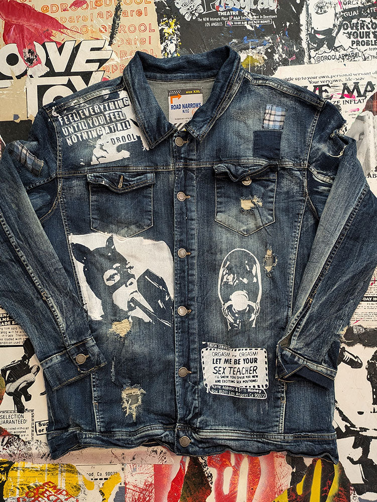 FOMO Collection - DISTRESSED Collage Origin Story / Vice Girls / Manifesto Denim Jacket - 2XL - 8230