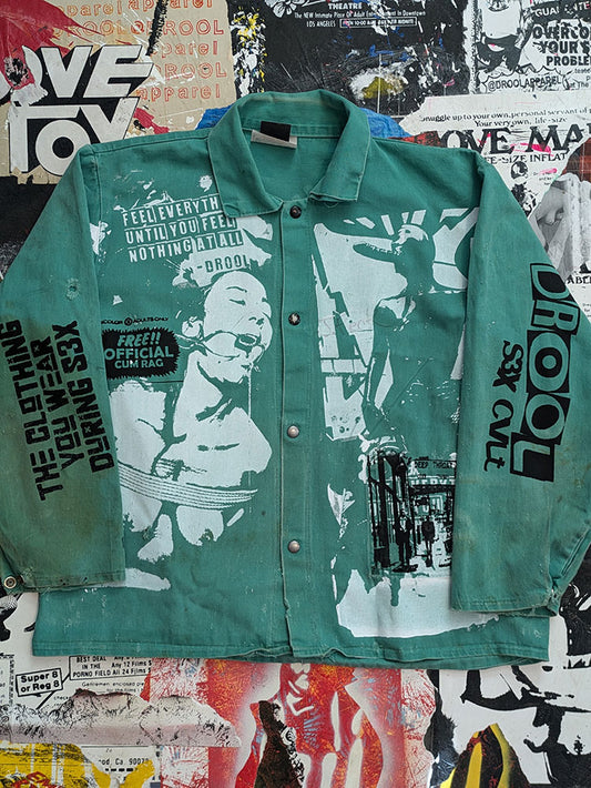 FOMO Collection - DISTRESSED Collage Vice Girls / Origin Story / Graffiti Doll doubled-sided Vintage Welding Jacket Work Wear - Extra Large - 8325