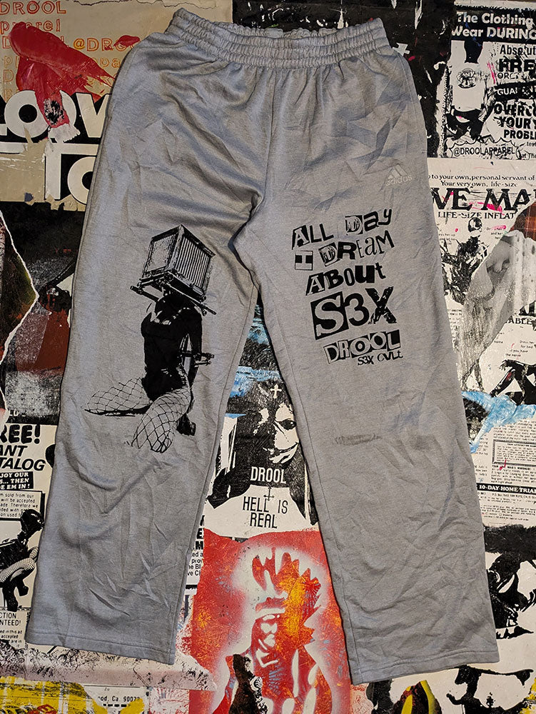 FOMO Collection - DISTRESSED Collage A.D.I.D.A.S. Box Head Sweatpants - Medium(28" waist) - 8415