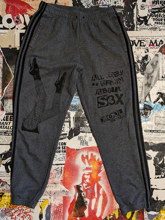 FOMO Collection - DISTRESSED Collage A.D.I.D.A.S. Legs Sweatpants -Large(32" waist) - 8419