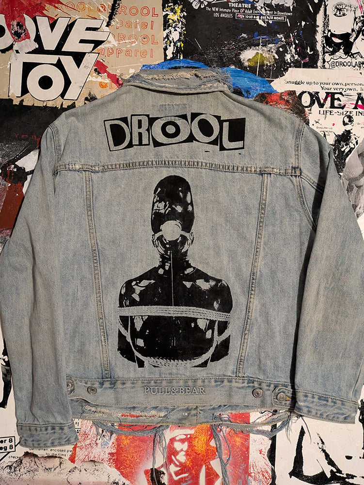FOMO Collection DISTRESSED Collage Manifesto Denim Jacket - L - 8830