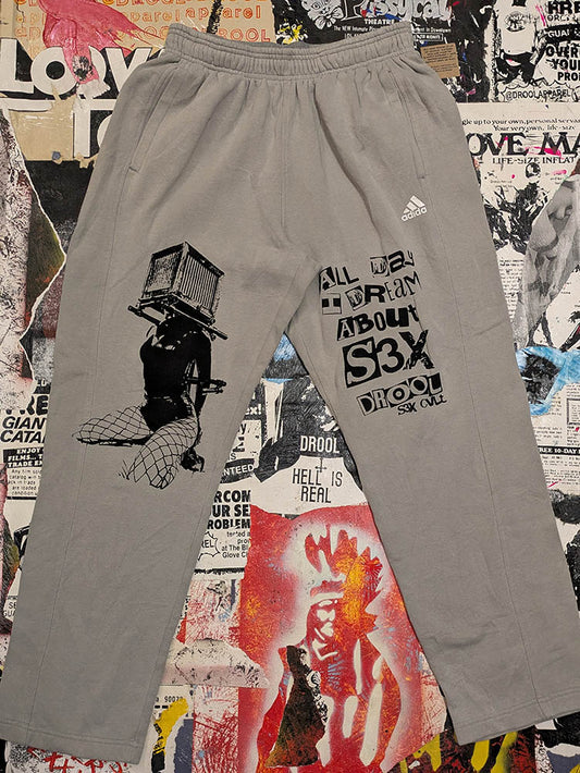 FOMO Collection Collage A.D.I.D.A.S. Box Head Sweatpants - L(Waist 29" Inseam 28" Length 39") - 9222