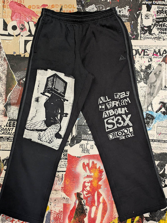 FOMO Collection Collage A.D.I.D.A.S. Box Head Sweatpants -M(Waist 30" Inseam 30" Length 40") - 9229