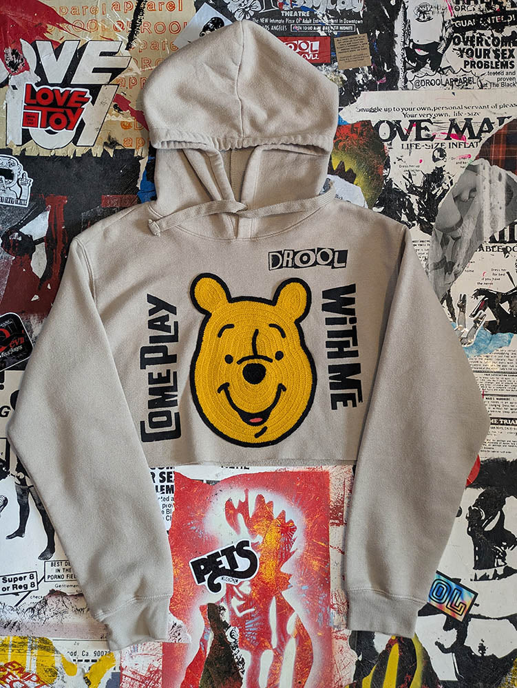 FOMO Collection Winnie The Pooh Come Play With Me  Raw Cut Crop Top Hoodie  - L - 10140