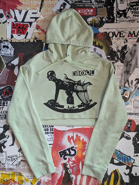 FOMO Collection Rubber Pony Raw Cut Crop Top Hoodie  - Large - 10234