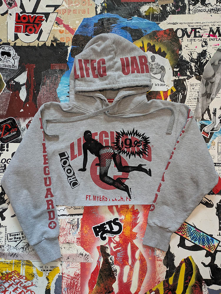 FOMO Collection Lifeguard Love Machine Raw Cut Crop Top Hoodie  - Small - 10329