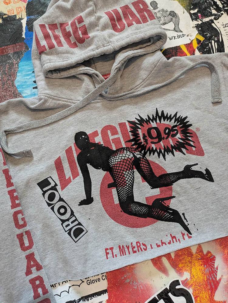 FOMO Collection Lifeguard Love Machine Raw Cut Crop Top Hoodie  - Small - 10329