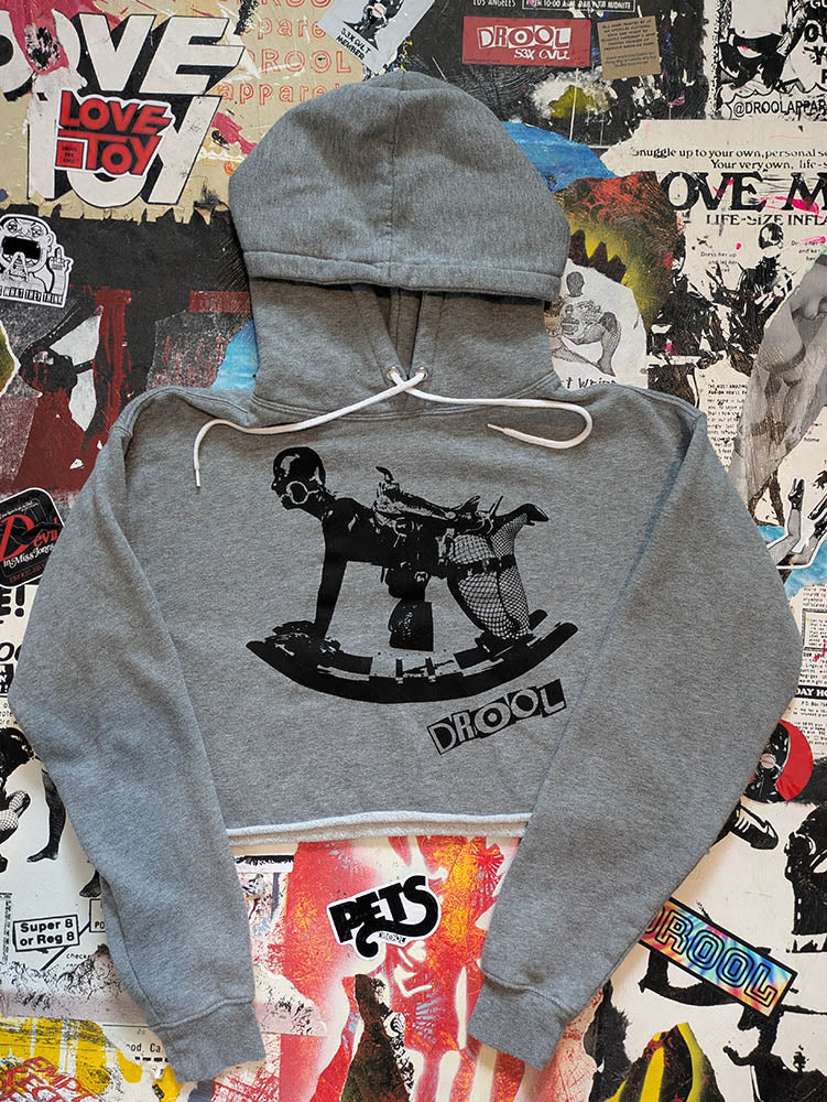 FOMO Collection Rubber Pony Raw Cut Crop Top Hoodie  - Medium - 10332