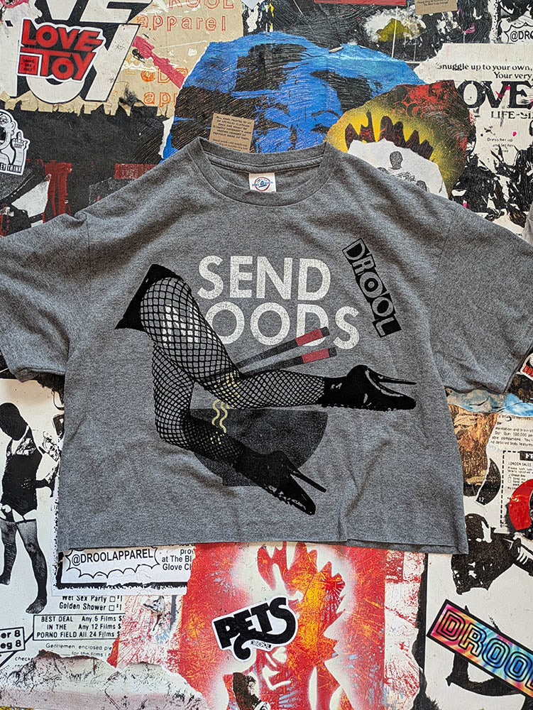 FOMO Collection Send Noods Legs Raw Cut Crop Top  - M - 10518
