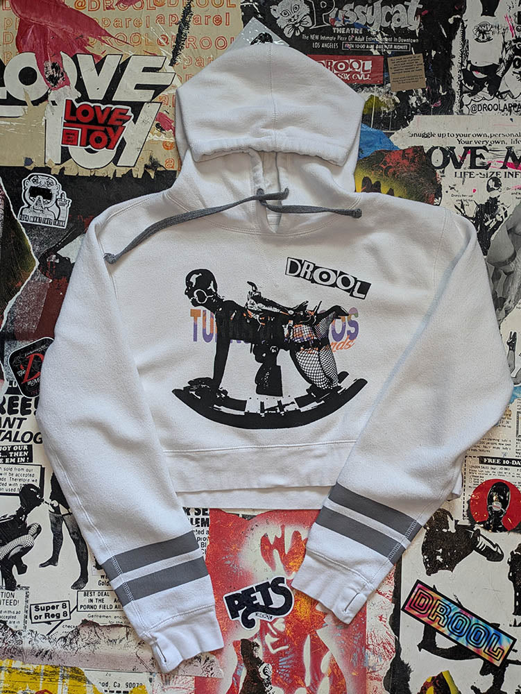 FOMO Collection Rubber Pony Raw Cut Crop Top Hoodie(with thumb holes)  - L - 10618