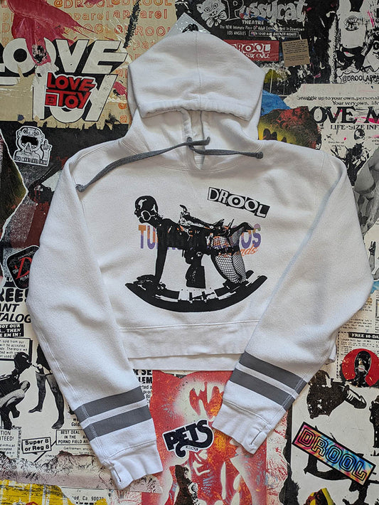 FOMO Collection Rubber Pony Raw Cut Crop Top Hoodie(with thumb holes)  - L - 10618