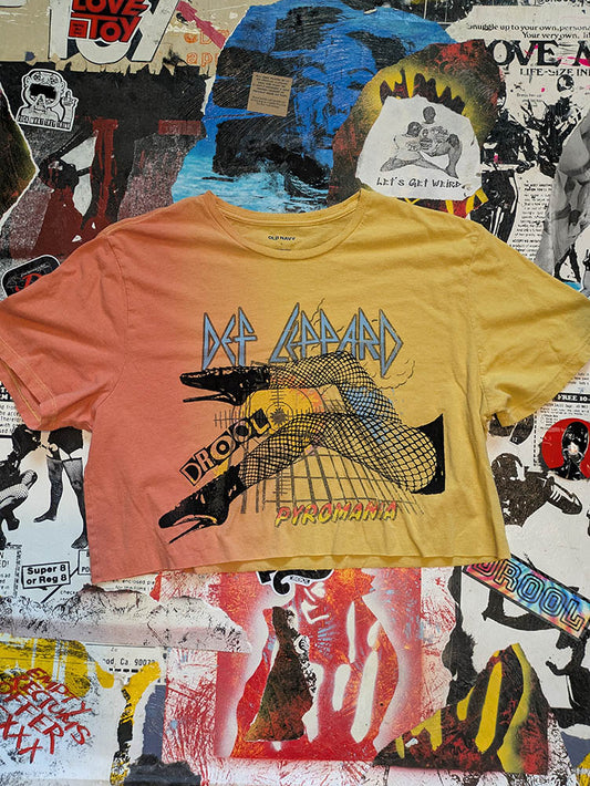FOMO Collection Def Leppard Legs Raw Cut Crop Top  - L - 1074
