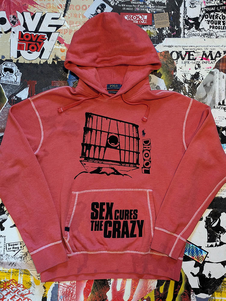 FOMO Collection DISTRESSED Ralph Lauren Collage Glory Box / s3x Cures The Crazy Hoodie  - L - 10820