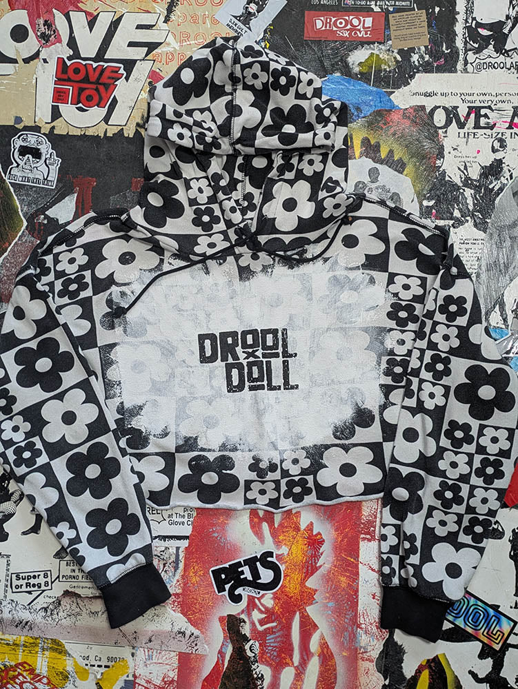 FOMO Collection - Drool Doll Raw Cut Crop Top Hoodie - L - 11323