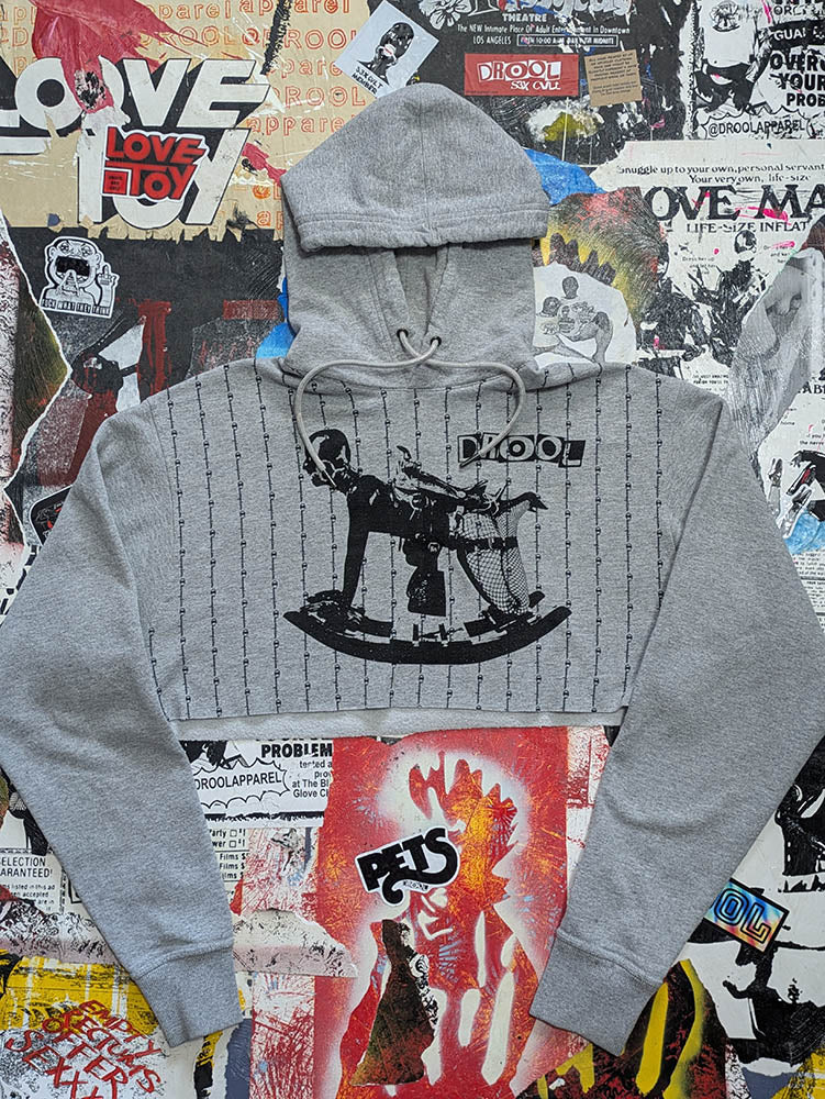 FOMO Collection - Champion Rubbery Pony Raw Cut Crop Top Hoodie - M - 11328