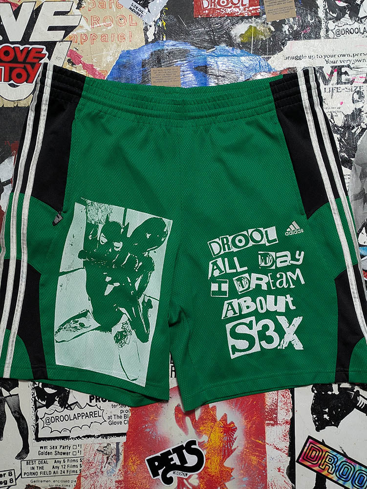 FOMO Collection - Collage A.D.I.D.A.S. Throat Hug Shorts - M(Waist = 40", Inseam = 9", Length = 20") - 11514