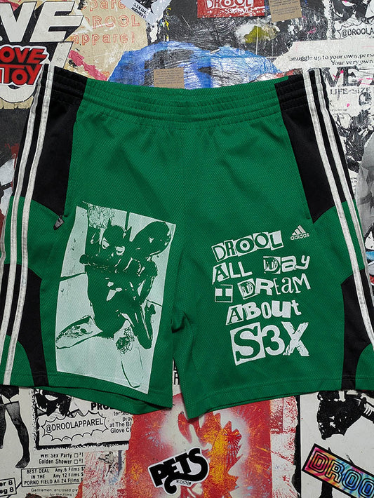FOMO Collection - Collage A.D.I.D.A.S. Throat Hug Shorts - M(Waist = 40", Inseam = 9", Length = 20") - 11514