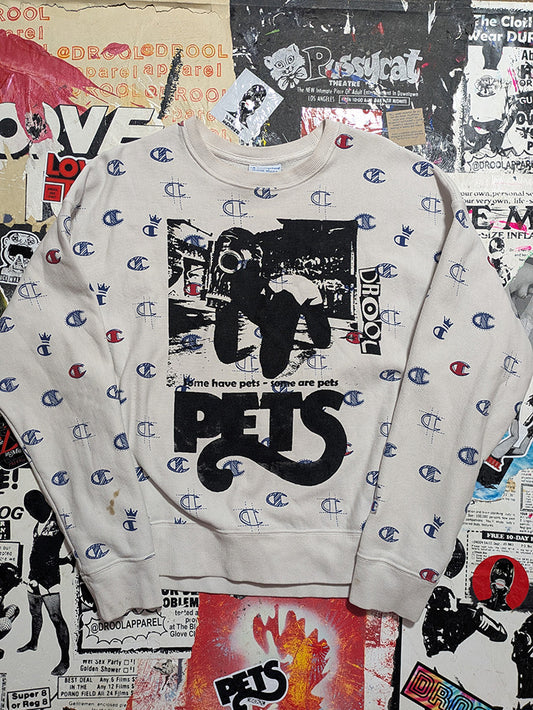 FOMO Collection - DISRESSED Collage Champion Reverse Weave Pets Crewneck - XL - 1198
