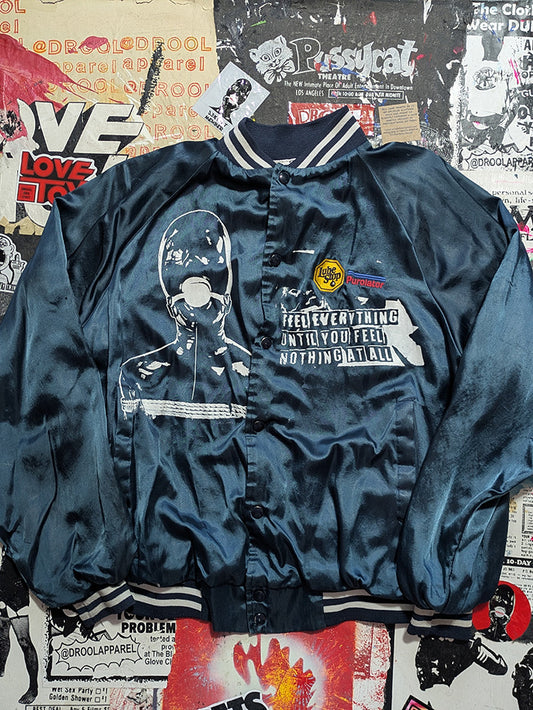 FOMO Collection - Collage Lube Stop Vintage Made in USA Manifesto Satin Jacket - Large - 11926