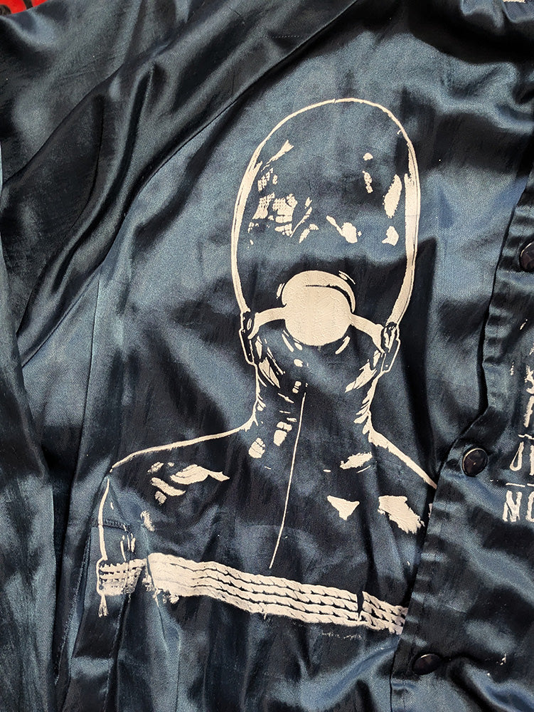 FOMO Collection - Collage Lube Stop Vintage Made in USA Manifesto Satin Jacket - Large - 11926