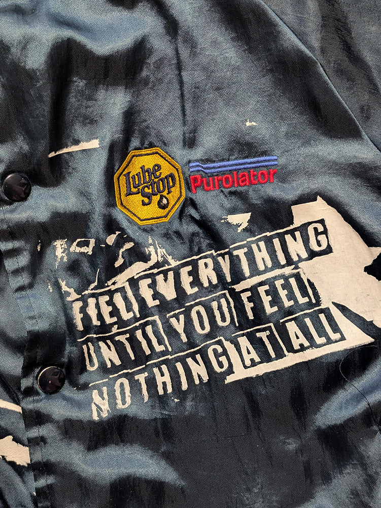 FOMO Collection - Collage Lube Stop Vintage Made in USA Manifesto Satin Jacket - Large - 11926