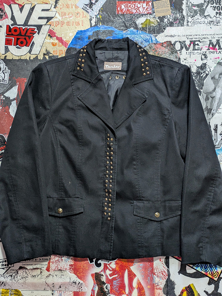 FOMO Collection - Collage Custom applied patch, hand studded hand painted Jacket - M - 11932