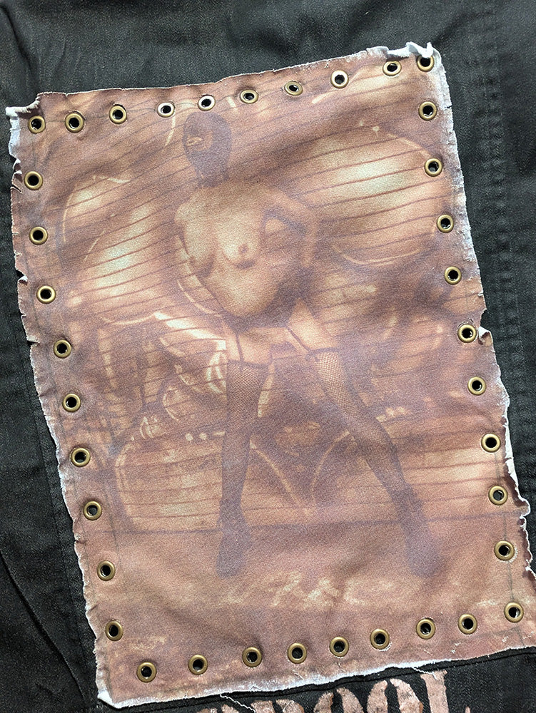 FOMO Collection - Collage Custom applied patch, hand studded hand painted Jacket - M - 11932