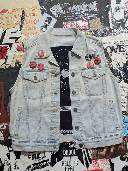 FOMO Collection - Gap Drool buttons, hand studded / Drool Doll lined Denim Vest - M - 11935
