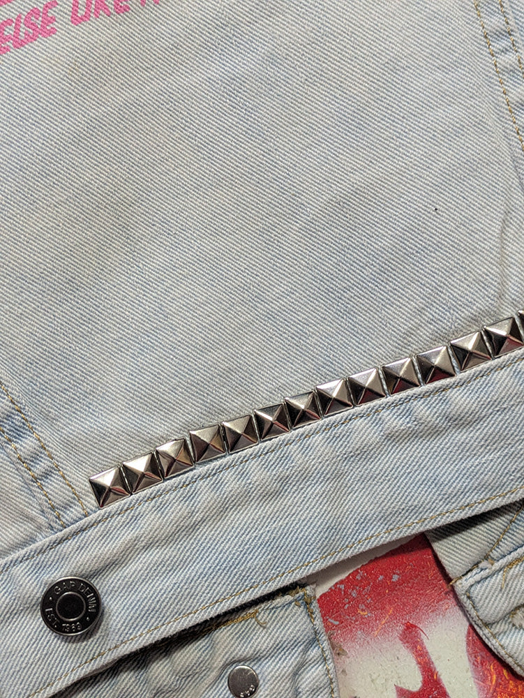 FOMO Collection - Gap Drool buttons, hand studded / Drool Doll lined Denim Vest - M - 11935