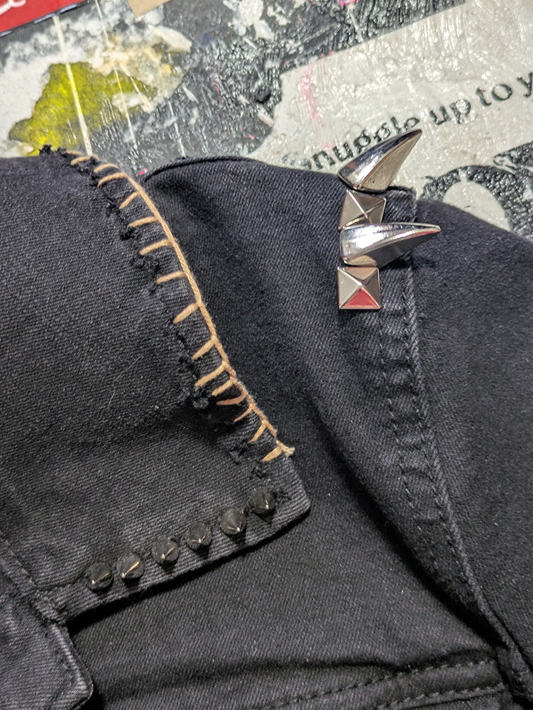 FOMO Collection - Collage Mudd Vice Girls / Face hand studded, hand stitched Denim Jacket - XL - 11936