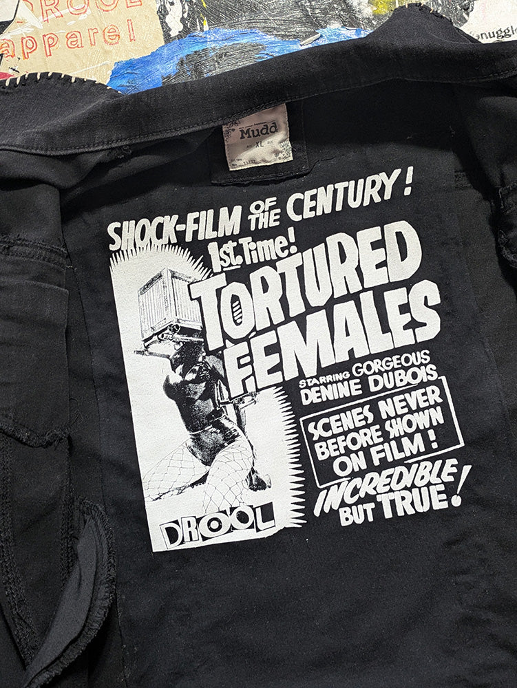 FOMO Collection - Collage Mudd Vice Girls / Face hand studded, hand stitched Denim Jacket - XL - 11936