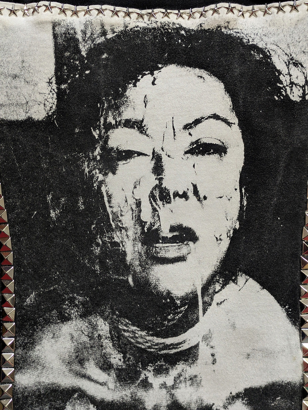 FOMO Collection - Collage Mudd Vice Girls / Face hand studded, hand stitched Denim Jacket - XL - 11936