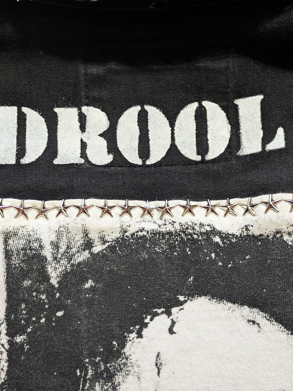 FOMO Collection - Collage Mudd Vice Girls / Face hand studded, hand stitched Denim Jacket - XL - 11936