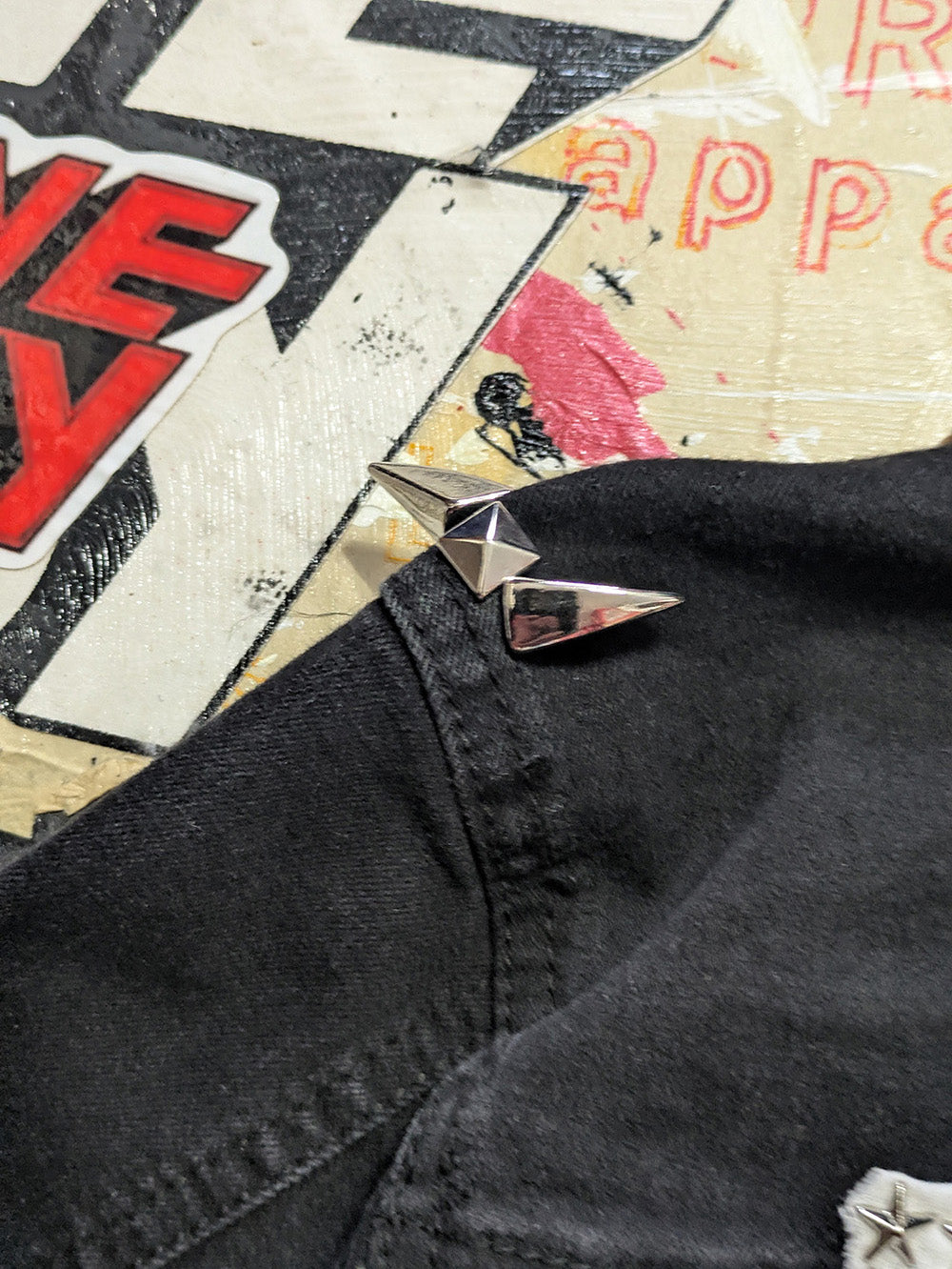 FOMO Collection - Collage Mudd Vice Girls / Face hand studded, hand stitched Denim Jacket - XL - 11936