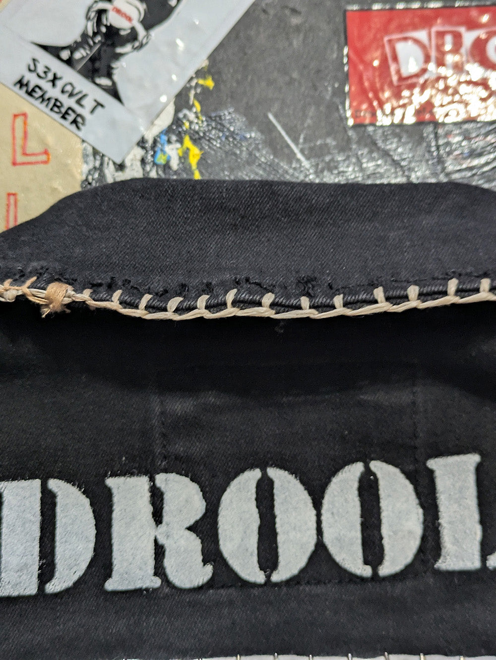 FOMO Collection - Collage Mudd Vice Girls / Face hand studded, hand stitched Denim Jacket - XL - 11936