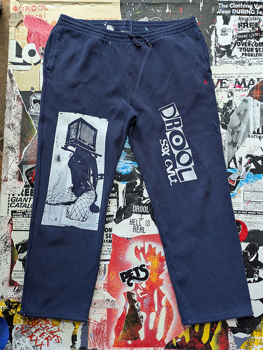 FOMO Collection - DISTRESSED Polo Box Head Sweatpants - L(Length = 40", Inseam = 29", Waist = 38") - 1213
