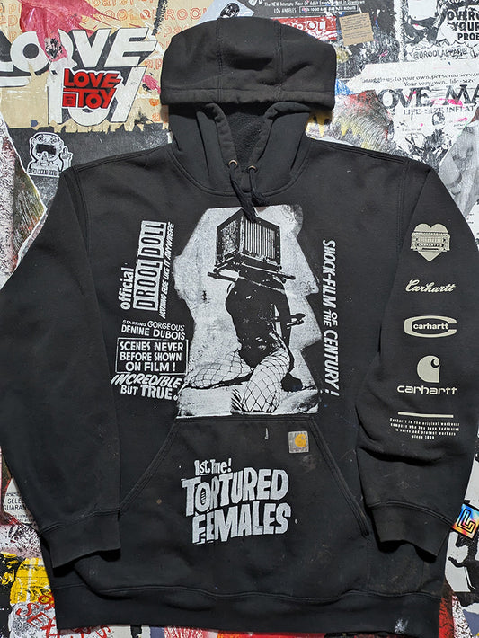 FOMO Collection - DISTRESSED Collage Carhartt Box Head / Tortured Females Hoodie - XL - 12225