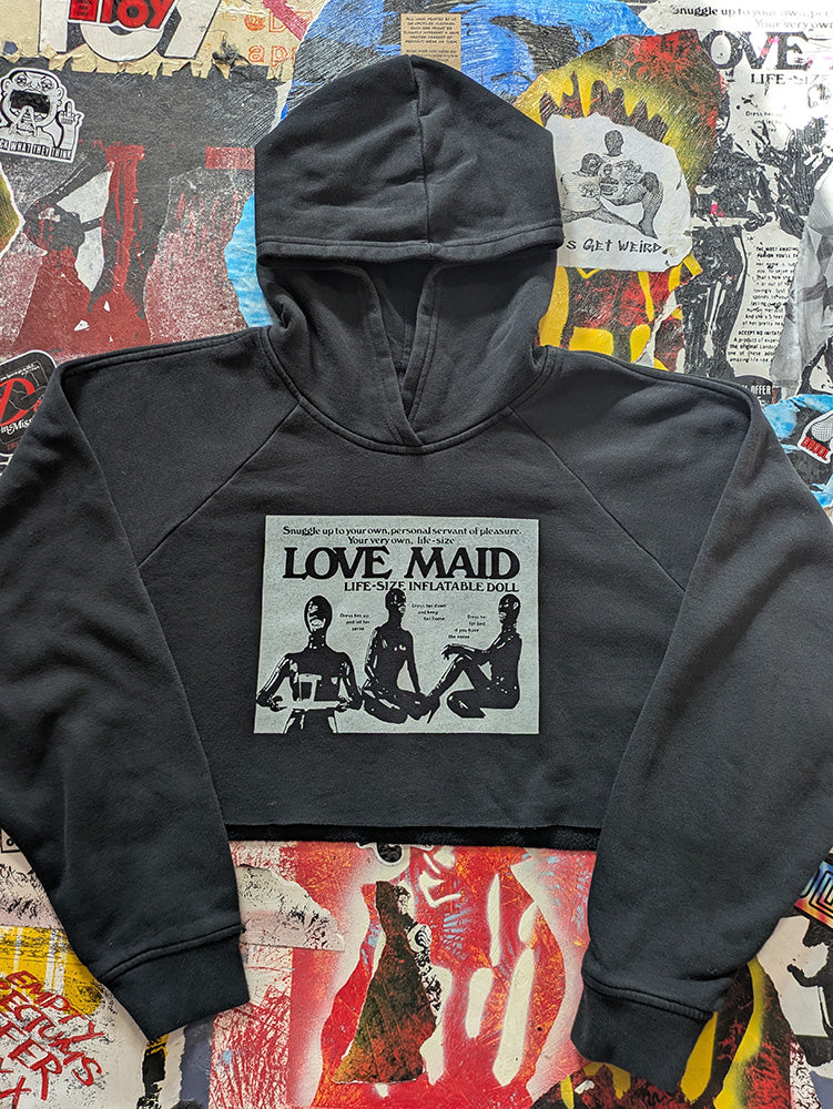 FOMO Collection - Adidas Love Maid Raw Cut Crop Top Hoodie - S - 12327