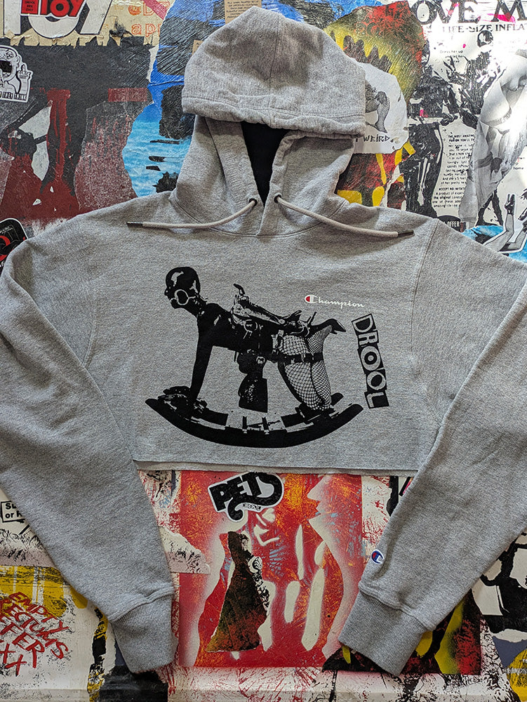 FOMO Collection - Champion Rubber Pony Raw Cut Crop Top Hoodie - S - 12330