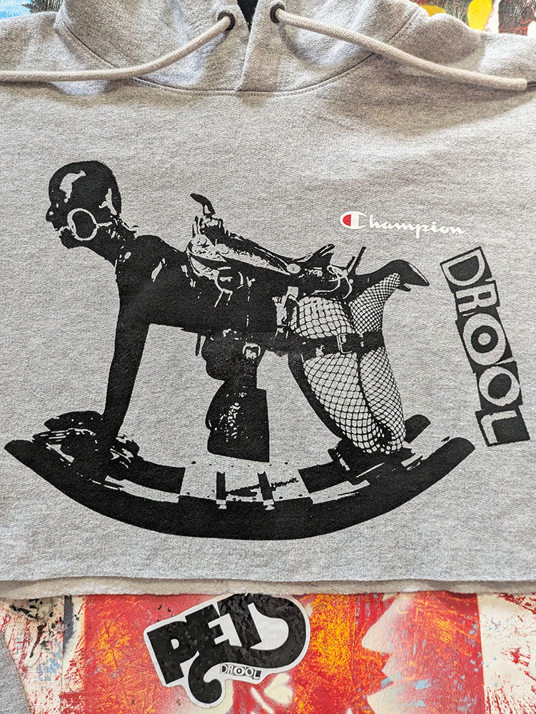 FOMO Collection - Champion Rubber Pony Raw Cut Crop Top Hoodie - S - 12330