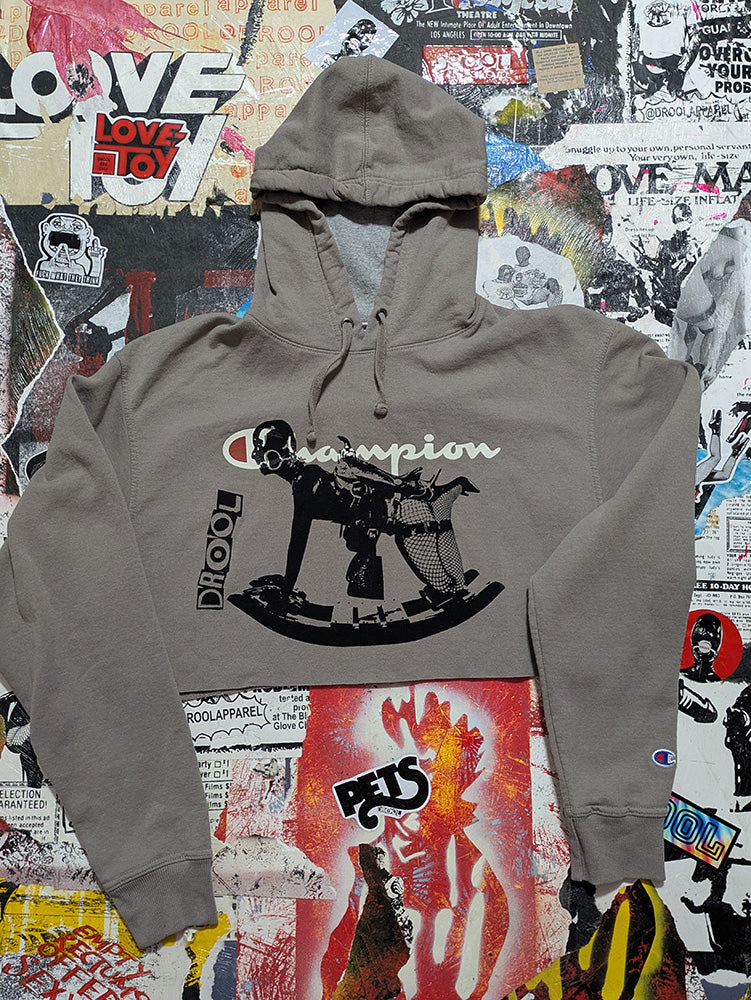 FOMO Collection - Champion Rubber Pony Raw Cut Crop Top Hoodie - L - 12422