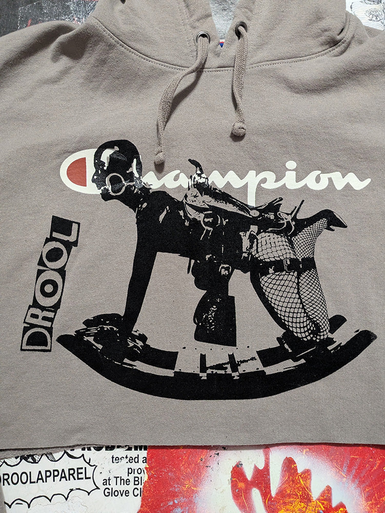 FOMO Collection - Champion Rubber Pony Raw Cut Crop Top Hoodie - L - 12422