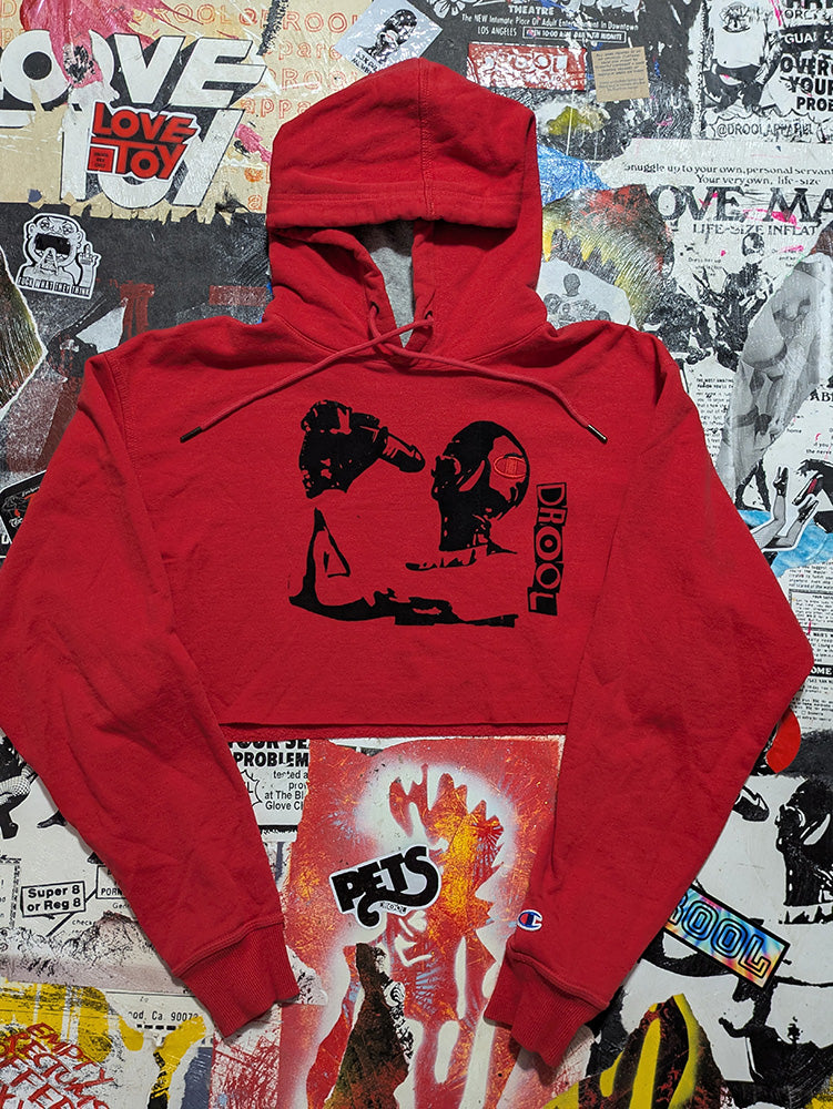 FOMO Collection - Champion Hungry Raw Cut Crop Top Hoodie - L - 12423