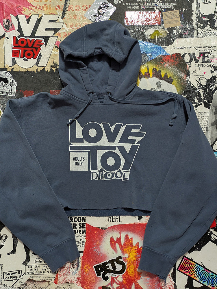 FOMO Collection - DISTRESSED Love Toy Raw Cut Crop Top Hoodie - L - 12519