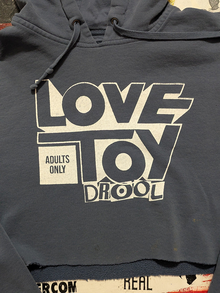 FOMO Collection - DISTRESSED Love Toy Raw Cut Crop Top Hoodie - L - 12519