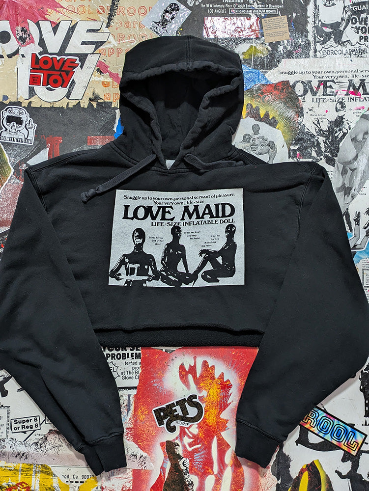 FOMO Collection - Champion Love Maid Raw Cut Crop Top Hoodie - L - 12521